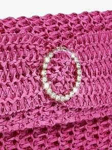 SHEIN SXY Ladies, Women Clutchs, Straw Bag, Tassels, Fashionable, Elegant, Simple, Personalized, Versatile, For Beach, Vacation, Holiday, Summer, Seaside Straw Woven Bag - Hot Pink - View 7