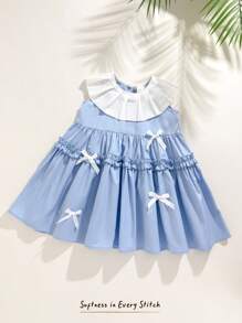 Cozy Pixies Vestido sin mangas con volantes en el bajo y lazo decorativo para niña bebé, con contraste de color - Multicolor - Ver 4