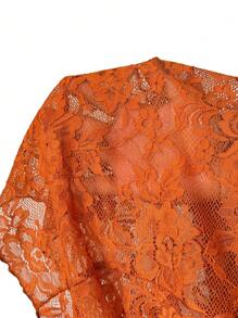SHEIN PETITE Women's Lace See-Through Sexy Crop Top Fall Cloth For Women - Burnt Orange - View 7