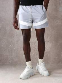 SUMWON Pantalones cortos deportivos de alto rendimiento de lujo con rayas en bloque, shorts de ejercicio de ocio de alta gama, pantalones cortos modernos para entrenamiento físico, cintura elástica, ropa deportiva de actividad física
