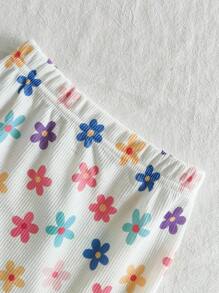 Vintaside Kids Baby Girl Ditsy Floral Casual Tank Top With Elastic Waist Shorts 2 Pieces Set, Suitable For Home And Outdoor, Spring
