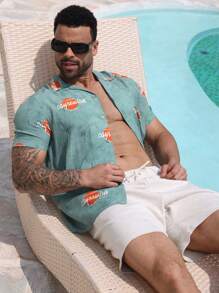 DAZY Men's Floral Print Green Vacation Style Shirt, Summer - Green - View 7