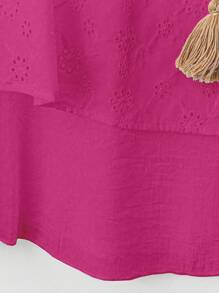 Linhara Camiseta de tirantes para mujer de talla grande con dobladillo con doble volante, bordado floral y diseño suelto para uso casual de primavera/verano - Rosa Fucsia - Ver 4