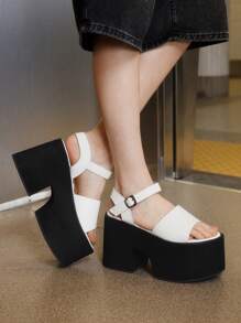 Sugerpunk Women's White Open Toe Platform Chunky Heel Strap Clogs, Minimalist Casual Summer Shoes, Fashion Ankle Strap Wedge High Heels - White - View 8