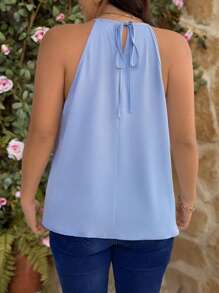 SHEIN LUNE Plus Size Women's Versatile Ruffle Collar Halter Neck Blouse - Blue - View 2
