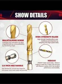 SHEIN STONEGO 6PCS/SET Tap Drill Bits HSS4341 Woodworking M3/M4/M5/M6/M8/M10 Metric Combination Screw Thread Tap Drill Bits,Tool Accessories