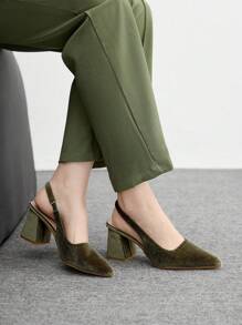 CUCCOO BIZCHIC Zapatos formales de cuero sintético con punta puntiaguda, tacón grueso y correa de velilla, apropiados para el trabajo, fiestas y vacaciones, color verde - Verde Oliva - Ver 2