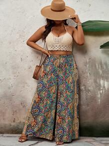 SHEIN VCAY Quần ống rộng in họa tiết hoa Paisley cỡ lớn dành cho kỳ nghỉ và thường ngày, Ngày của Mẹ, Kỳ nghỉ, Rave, Trang phục miền Tây - Nhiều màu - Xem 5