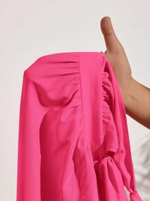 Slaydiva Women's Sexy Summer Vacation Solid Color Orange Deep V-Neck Backless Criss-Cross Dress - Hot Pink - View 8