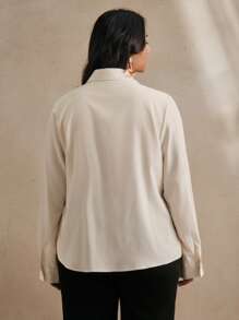 Anewsta Women's Floral Branch Print Design Polo Neck Blouse, Modesty Clothes - Beige - View 2