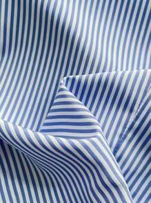 Elamini Women's Casual Slim Fit Blue And White Striped Collarless Sleeveless Blouse