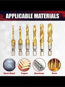 SHEIN STONEGO 6PCS/SET Tap Drill Bits HSS4341 Woodworking M3/M4/M5/M6/M8/M10 Metric Combination Screw Thread Tap Drill Bits,Tool Accessories