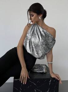 Firerie Ngày lễ tình nhân, Áo cánh hở vai rộng rãi, lãng mạn, thanh lịch, không tay, phủ vàng, thích hợp cho các buổi hẹn hò, tiệc tùng, đi làm hàng ngày - Bạc - Xem 4