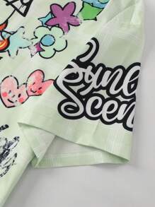 ROMWE MEN Street Life Camisa de manga corta casual con estampado de grafiti para hombres, de verano
