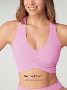 GLOWMODE FeatherFit™ Ruched Racerback Sports Bra Gym - Bubblegum Pink - View 4