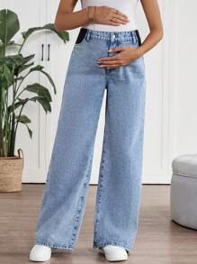 SHEIN Maternity Straight Leg Jeans, Casual And Loose, Blue Color, Mother's Day Gift, Rave Country Concert Festival Nashville Ibiza Vacation Brunch, Mother's Day Gift