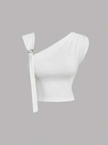 SHEIN MOD Dreamy Romantic White Ruffled Asymmetrical Women's Vest And Two-Tiered Skirt Set With Unique Shoulder Straps - Perfect For Vacations, Dates, Birthday Celebrations, Afternoon Teas, And Festivals,Summer,Beach Outfits For Woman,Vacation Outfits Women,Rave Outfits,Country Concert Outfit - White - View 11