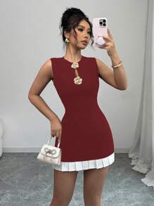 Chiquease 女士镂空金属扣荷叶边下摆连衣裙