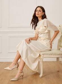 CUCCOO HITCHD Zomer Nieuwe Damesschoenen Parel & Strass Hanger Ketting Enkelbandje Puntige Teen Stiletto Kitten Heels, Elegante Intellectuele Klassieke Romantische Glamour Elegante Champagne Gouden Satijnen Bruidsjurk Bruiloft Feestjurk Pumps