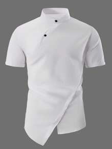 Manfinity Homme Camisa de manga corta casual y versátil de unicolor para hombre - Blanco - Ver 6