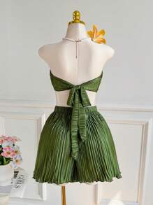 Comfortcana Plus Size Women Solid Color Asymmetric Hem Bustier Top And Shorts Fashion 2Pcs Set