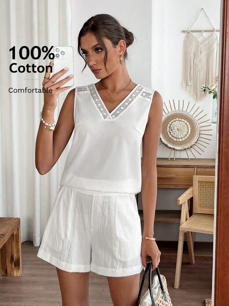 Women's Solid Color Contrast Lace Camisole And Shorts Casual 2 Pieces Set Matching Sets Women Short Sets For Women Summer