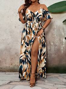 SHEIN VCAY 大码露肩短袖节日连衣裙 - 彩色 - 查看 5