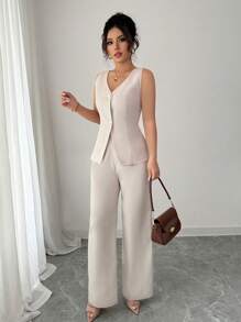 Elenzga Vintage Look Casual Waistcoat + Pants, For Spring/Summer Vacation