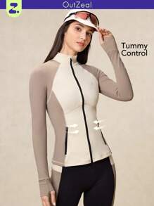 OutZeal Sweat Wicking Breathable Tight Fit Color Blocking Secure Pockets Yoga Jacket Workout Jacket
