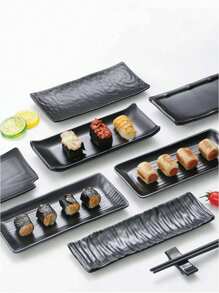 SHEIN 1 pieza Bandeja nueva de melamina mate, plato rectangular para sushi, bandeja de plástico, color negro, apto para juegos de té, cristalería, caramelos, galletas, pan, bodas, banquetes, regalos, cumpleaños