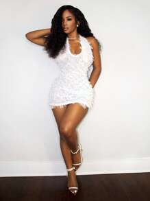 BamGleam 女士时尚性感露背露肩休闲连体衣，适合派对、生日、时尚、女性外出、度假 - 白色 - 查看 6