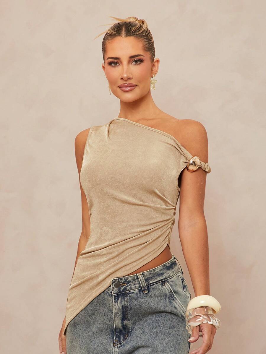 Lumalex Áo kiểu mùa hè xuân, phong cách cổ điển, cổ bất đối xứng, kỳ nghỉ hè, thanh lịch, lễ Phục sinh, phong cách Bohemian, BOHO, biển, ngoài trời, nhiều lớp, mùa cưới, tiệc tùng, lễ trưởng thành, bãi biển, ven biển, bất đối xứng, xoắn, xếp ly, trang trí kim loại, áo ôm sát cơ thể dành cho nữ, tốt nghiệp, giáo viên, trở lại trường học. - Màu Khaki - Xem 1