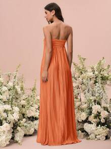 Glamine 女士长款抹胸夏季连衣裙，女士优雅开衩褶皱连衣裙，伴娘礼服，婚礼季服装，女士连衣裙，女士西式连衣裙，女士复活节连衣裙，女士长袖连衣裙，夏季连衣裙，女士舞会礼服，女士生日礼服，正式夏季连衣裙，女士舞会礼服，女士生日夏季服装，女士休闲连衣裙，女士夏季服装，女士服装 - 橘色 - 查看 2