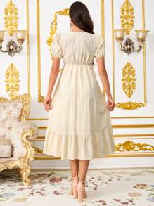 SHEIN 刺绣孕妇装，夏季时尚 - 卡其色 - 查看 2