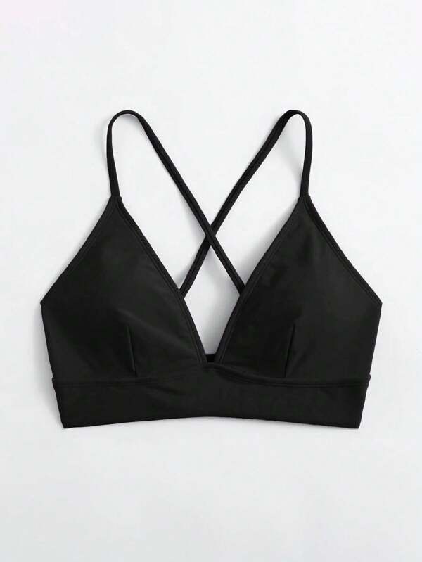 Swim Basics Women's Summer Beach Solid Color Cross Back Bikini Top