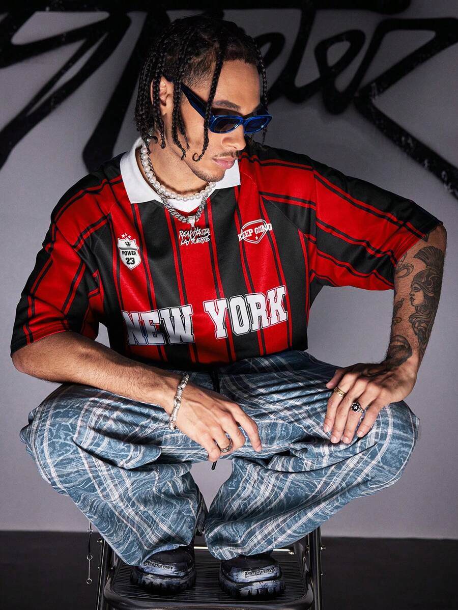 AXEPEAK Men's Colorblock Striped Print Short Sleeve Polo Shirt, School - Red - View 1