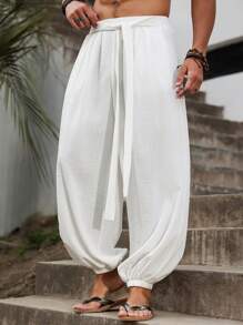 Manfinity RSRT Men's Loose Fit Pants, Casual Trousers, Nepali Slant Pocket Pants, Fall - White - View 4