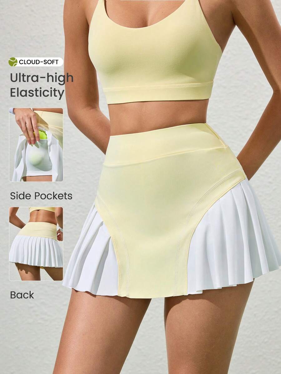 CourtClass Falda deportiva con shorts para mujeres para yoga y fitness, falda plisada cómoda con bolsillos para trabajo, casual, al aire libre y ejercicio