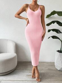 SHEIN Clasi Casual Solid Color Bodycon Knit Camisole Dress