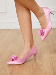 CUCCOO HITCHD Women's Elegant Romantic Rose Decor Pointed Toe Stiletto High Heel Pumps, Suitable For Wedding, Formal Occasion, Party, Valentine's Day - Barely Pink - View 8