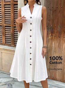 EMERY ROSE 女式夏季几何图案印花圆领短袖连衣裙 - 白色 - 查看 5