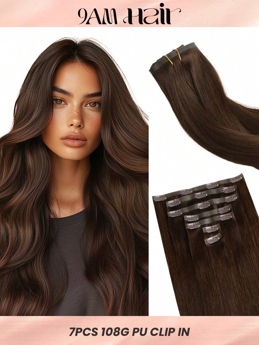 Seamless Clip Ins 7PCS Seamless PU Clip In Human Hair Extensions 100% Real Human Hair 14-22 Inch Balayage Ombre Blonde Color Skin Weft Remy Hair Extensions 110G With Clip - S4A - View 1