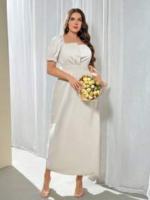 Firerie New Women Elegant Flare Sleeve Asymmetrical Structure V-Neck Dress, Texture Luxury Suitable For Date, Party, Valentine's Day