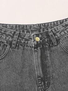 SHEIN EZwear Summer Rolled High-Rise Denim Shorts - Light Grey - View 5