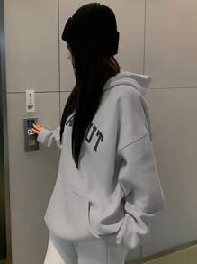 DAZY Letter Graphic Drop Shoulder Oversized Drawstring Hoodie,Fall Clothes