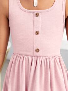 SHEIN Vestido sin mangas de punto de unicolor para uso casual diario de niñas, para primavera y verano