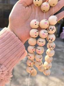 SHEIN New 20Pcs Smiling Wooden Round Expression Pine Beads For Jewelry Making DIY Creative Bracelet, Necklace Handmade Beading Craft Supplies