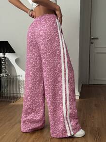 Coolane 女士夏季 Y2K 音乐节 Coque 豹纹带纹理装饰弹性腰带宽松运动裤