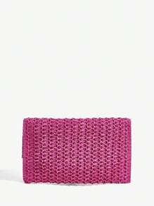 SHEIN SXY Ladies, Women Clutchs, Straw Bag, Tassels, Fashionable, Elegant, Simple, Personalized, Versatile, For Beach, Vacation, Holiday, Summer, Seaside Straw Woven Bag - Hot Pink - View 5