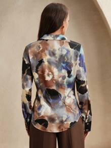 Anewsta Elegant Spring/Summer Waist-Flattering Twist Detail Long Sleeve Dyed French Style Casual Shirt - Blue - View 6